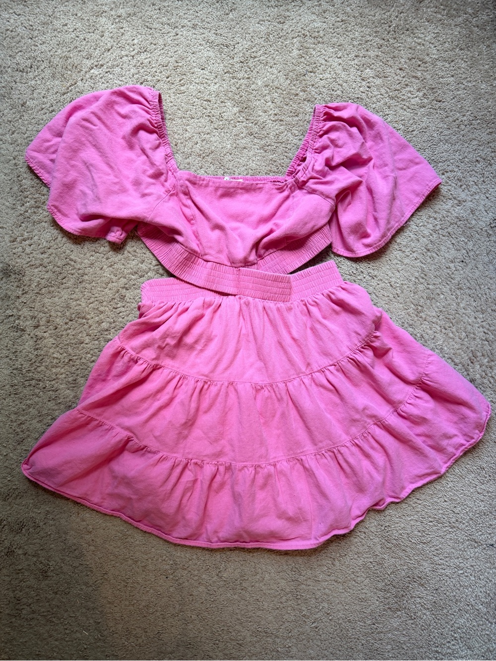 Shy Velvet Pink Cotton Cutout Puff Sleeve Mini Dress Size S